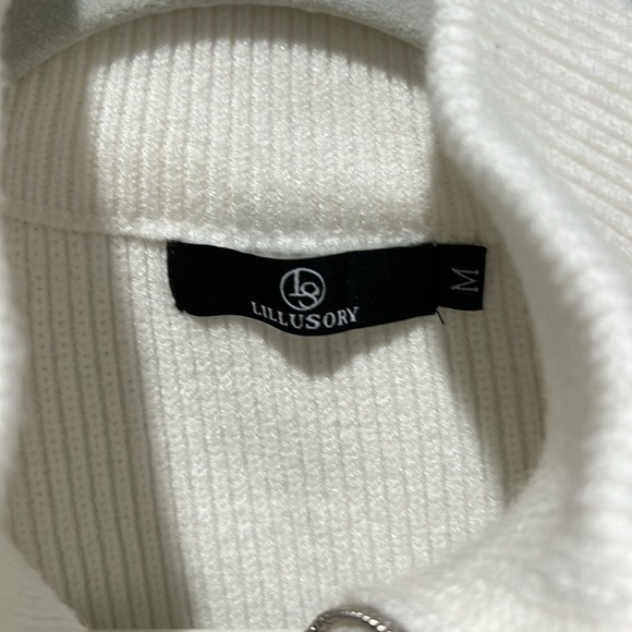 White and Black Striped Half-Zip Sweater - Picture 2 of 3